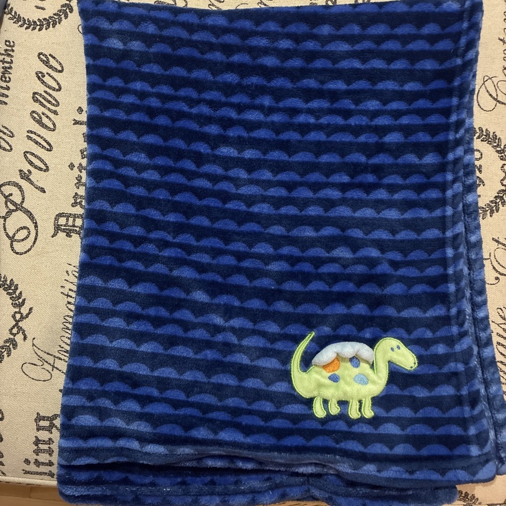 Le Bebe Favorite Blue‎ Green Dinosaur Baby Blanket Lovey Plush 30"x36" Stripes